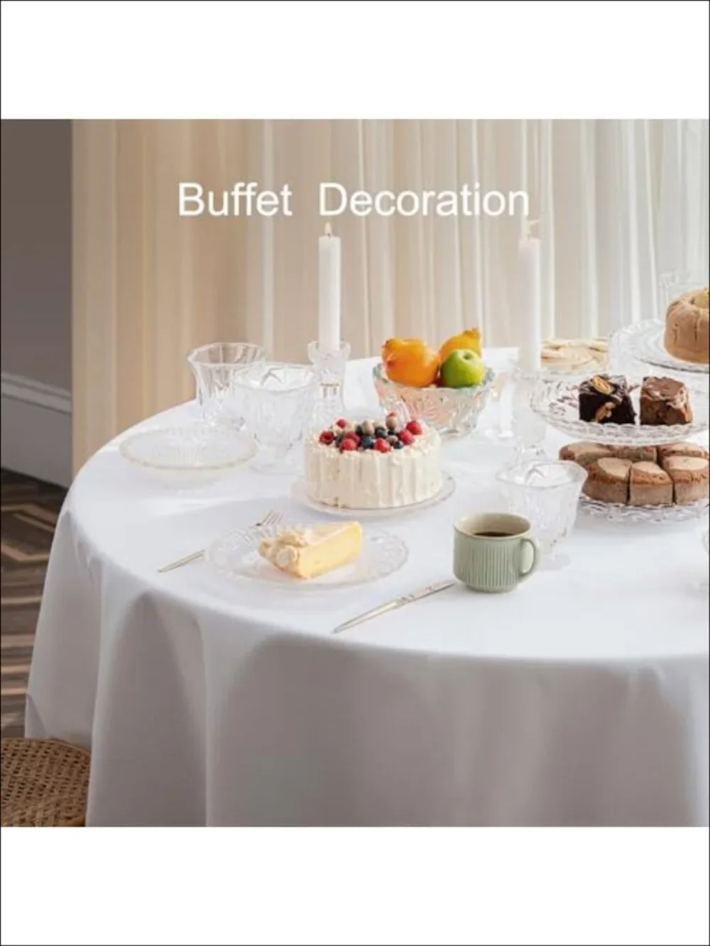 6 Pc Round Polyester Tablecloths 60 in Wrinkle Resistant Dining Decor